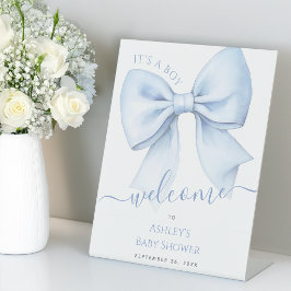Blauwe Strik Baby Shower Welkom Het is een Jongen Reclamebord Met Voetstuk