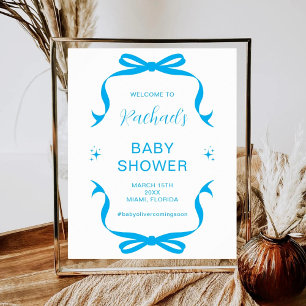 Blauwe Strik Baby Shower Welkom Minimaal 1e Verjaa Poster