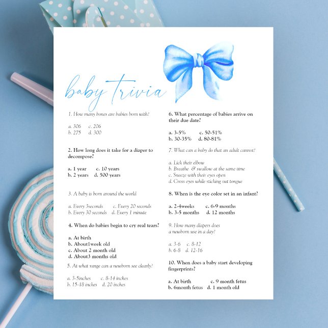 Blauwe strik - Baby Trivia | Baby showers wild (Creator heeft geüpload)