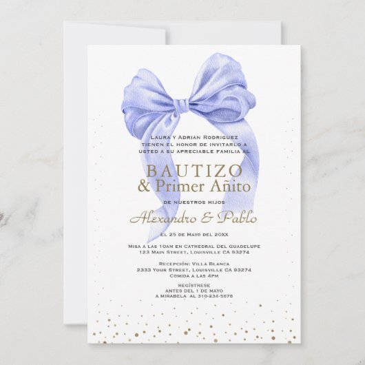 Blauwe strik baby'tje eerste verjaardag doop jonge kaart (Voorkant)