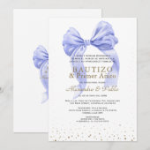 Blauwe strik baby'tje eerste verjaardag doop jonge kaart (Voorkant / Achterkant)