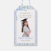 Blauwe Strik Bloemen Afstudeerfeest Cadeaulabel (Voorkant)
