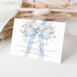 Blauwe Strik Bloemen Baby Jongens Shower Bedankkaart