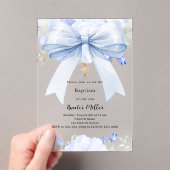 Blauwe strik bloemen jongen duidelijk Doop Acryl Uitnodigingen (Insitu (Draagbaar))