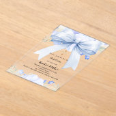 Blauwe strik bloemen jongen duidelijk Doop Acryl Uitnodigingen (Laagn)