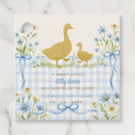 Blauwe Strik Bloemige Dwaze Gans Jongens Baby Show Bedankjes Labels
