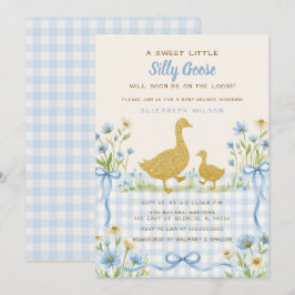 Blauwe Strik Bloemige Dwaze Gans Jongens Baby Show Kaart