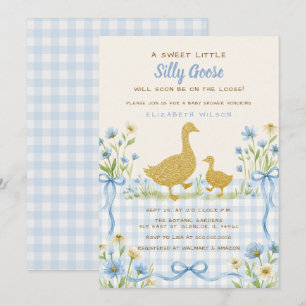 Blauwe Strik Bloemige Dwaze Gans Jongens Baby Show Kaart