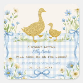 Blauwe Strik Bloemige Dwaze Gans Jongens Baby Show Vierkante Sticker