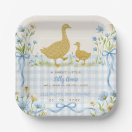 Blauwe Strik Bloemige Dwaze Gans Jongens Babyfeest Papieren Bordje