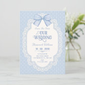 Blauwe strik choquette save the date (Staand voorkant)
