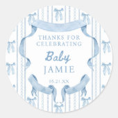 Blauwe Strik Coquette Blauwe Jongen Baby Shower Be Ronde Sticker (Voorkant)