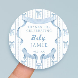 Blauwe Strik Coquette Blauwe Jongen Baby Shower Be Ronde Sticker