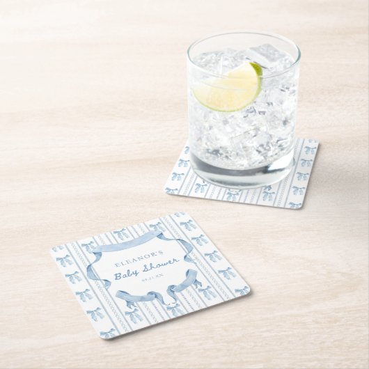 Blauwe Strik Coquette Blauwe Jongen Baby Shower Kartonnen Onderzetters (Insitu)