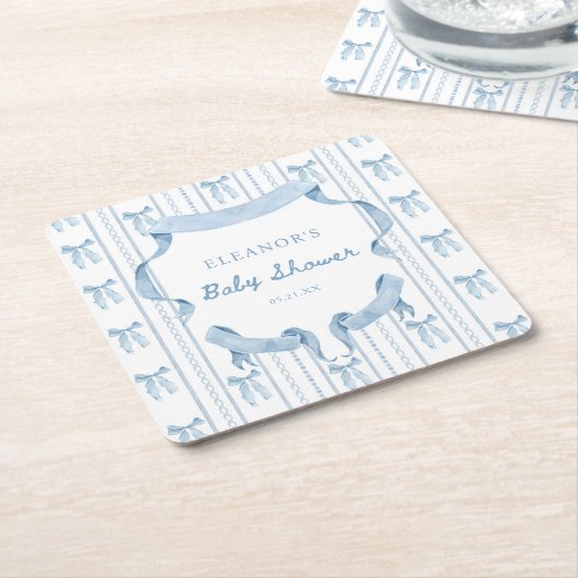 Blauwe Strik Coquette Blauwe Jongen Baby Shower Kartonnen Onderzetters (Schuin)