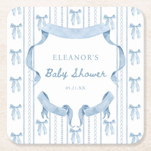 Blauwe Strik Coquette Blauwe Jongen Baby Shower Kartonnen Onderzetters (Voorkant)