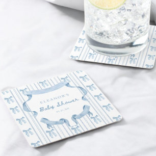 Blauwe Strik Coquette Blauwe Jongen Baby Shower Kartonnen Onderzetters
