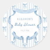 Blauwe Strik Coquette Blauwe Jongen Baby Shower Ronde Sticker (Voorkant)