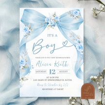 Blauwe Strik Coquette Jongen Baby Shower Uitnodigi