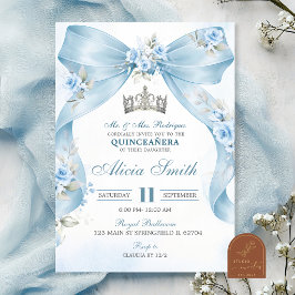 Blauwe Strik Coquette Kroon Bloemige Quinceanera U Kaart