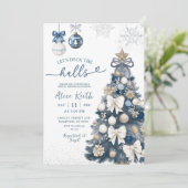 Blauwe Strik Coquette Winter Kerst Bruiloft Borrel Kaart (Staand voorkant)