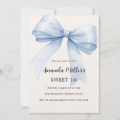 Blauwe strik crème beige elegant Sweet 16 luxe Kaart (Voorkant)