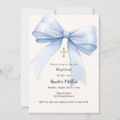 Blauwe strik crème jongen Doop Kaart (Voorkant)