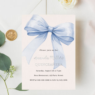 Blauwe strik crèmekleurige elegante Quinceanera lu Folie Uitnodiging