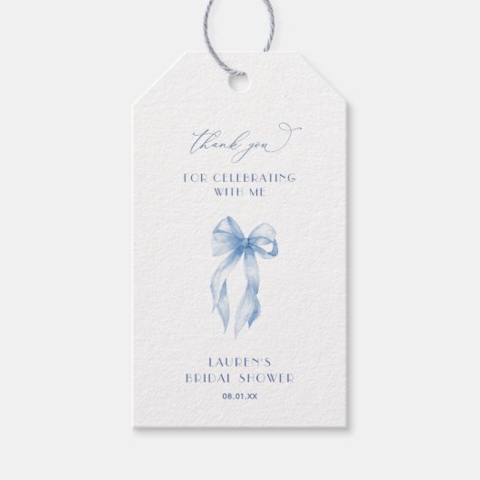 Blauwe strik die de knoop aandoet Bruidsmeisjesfee Cadeaulabel (Voorkant)