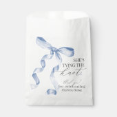 Blauwe strik die de knoop aandraait Bruids douche  Bedankzakje (Voorkant)