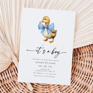 Blauwe strik eend jongen baby shower kaart