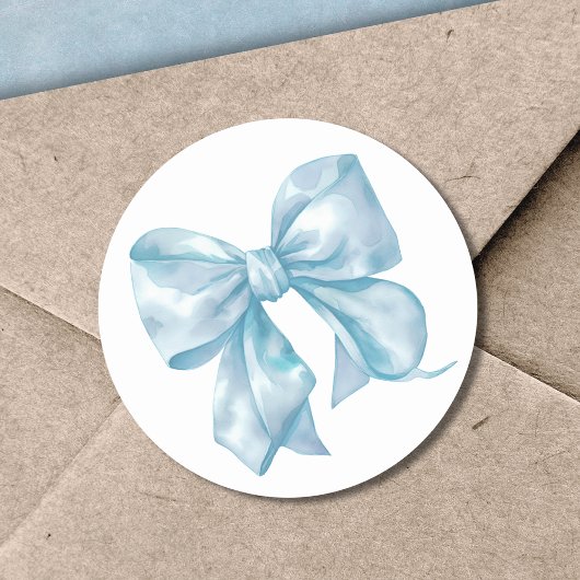 Blauwe strik eenvoudige bruiloft of babyshower ronde sticker