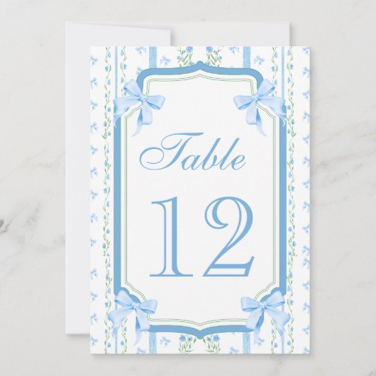 Blauwe strik Elegant Vintage Tafelnummer (Voorkant)