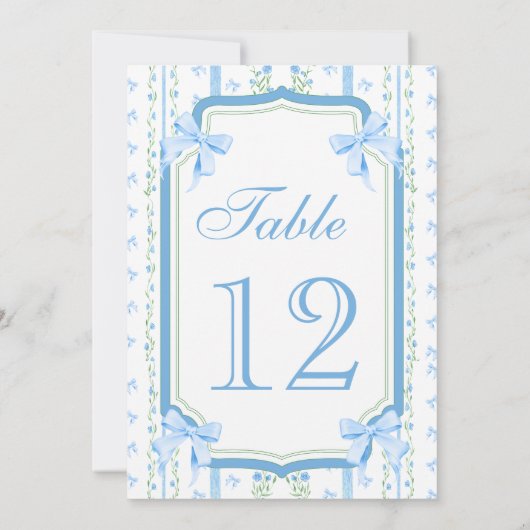 Blauwe strik Elegant Vintage Tafelnummer (Achterkant)