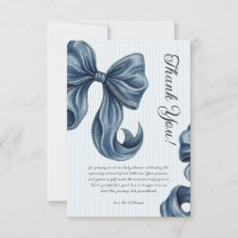 Blauwe Strik Elegante Gestreepte Baby Shower Bedankkaart