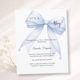 Blauwe strik elegante parels jongen Baby Shower ui
