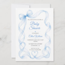Blauwe Strik en Hart Baby Jongens Shower Uitnodigi