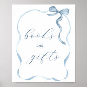 Blauwe strik en lint Boeken en geschenken teken Poster (Voorkant)