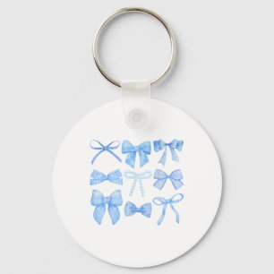 Blauwe strik en lint Schattigee grafische meisjes Sleutelhanger