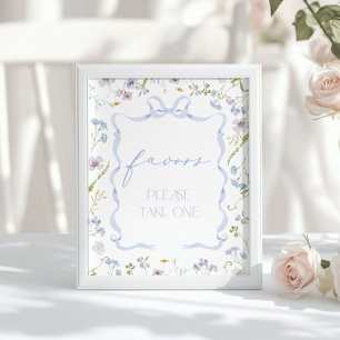 Blauwe Strik Favorieten Wilde Bloem Baby Shower Poster