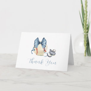 Blauwe Strik Fopspeen Honkbal Sport Baby Shower  Bedankkaart