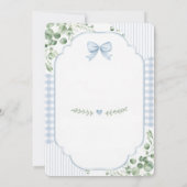 Blauwe Strik Gingham Baby Shower Save the Date (Achterkant)
