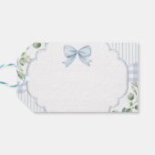 Blauwe Strik Gingham Groene Baby Shower Cadeaulabel (Achterkant Horizontaal)