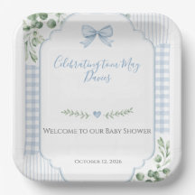 Blauwe Strik Gingham Groene Baby Shower