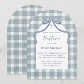 blauwe strik gingham motief Doop Kaart (Voorkant / Achterkant)