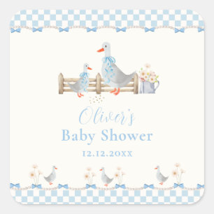 Blauwe Strik Gingham Preppy Silly Goose Baby Showe Vierkante Sticker