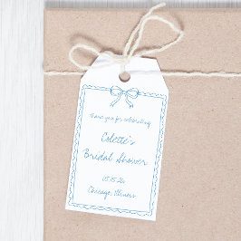 Blauwe Strik Handgetekende Bruidsdouche Bedankt Cadeaulabel