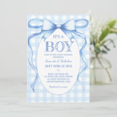 Blauwe Strik Het Is Een Jongen Feestje Kaart (Staand voorkant)