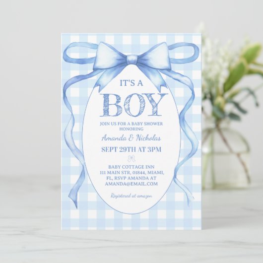 Blauwe Strik Het Is Een Jongen Feestje Kaart (Staand voorkant)