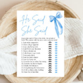 Blauwe strik Hij zei, zij zei Bruids douche spel Kaart